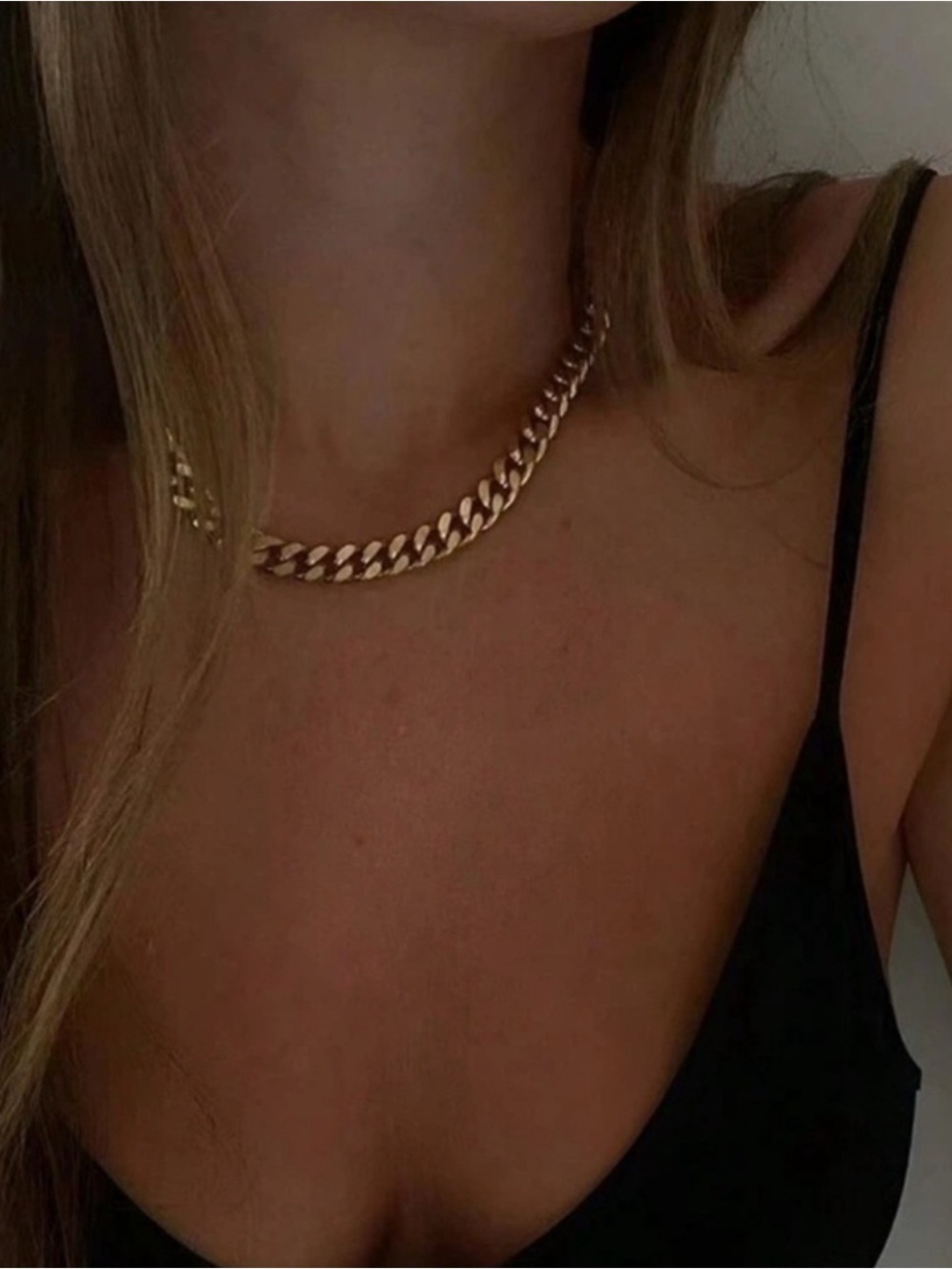 Gold Plated Stainless Steel 9mm Cube Chain Choker Necklace - Picture 2 of 3